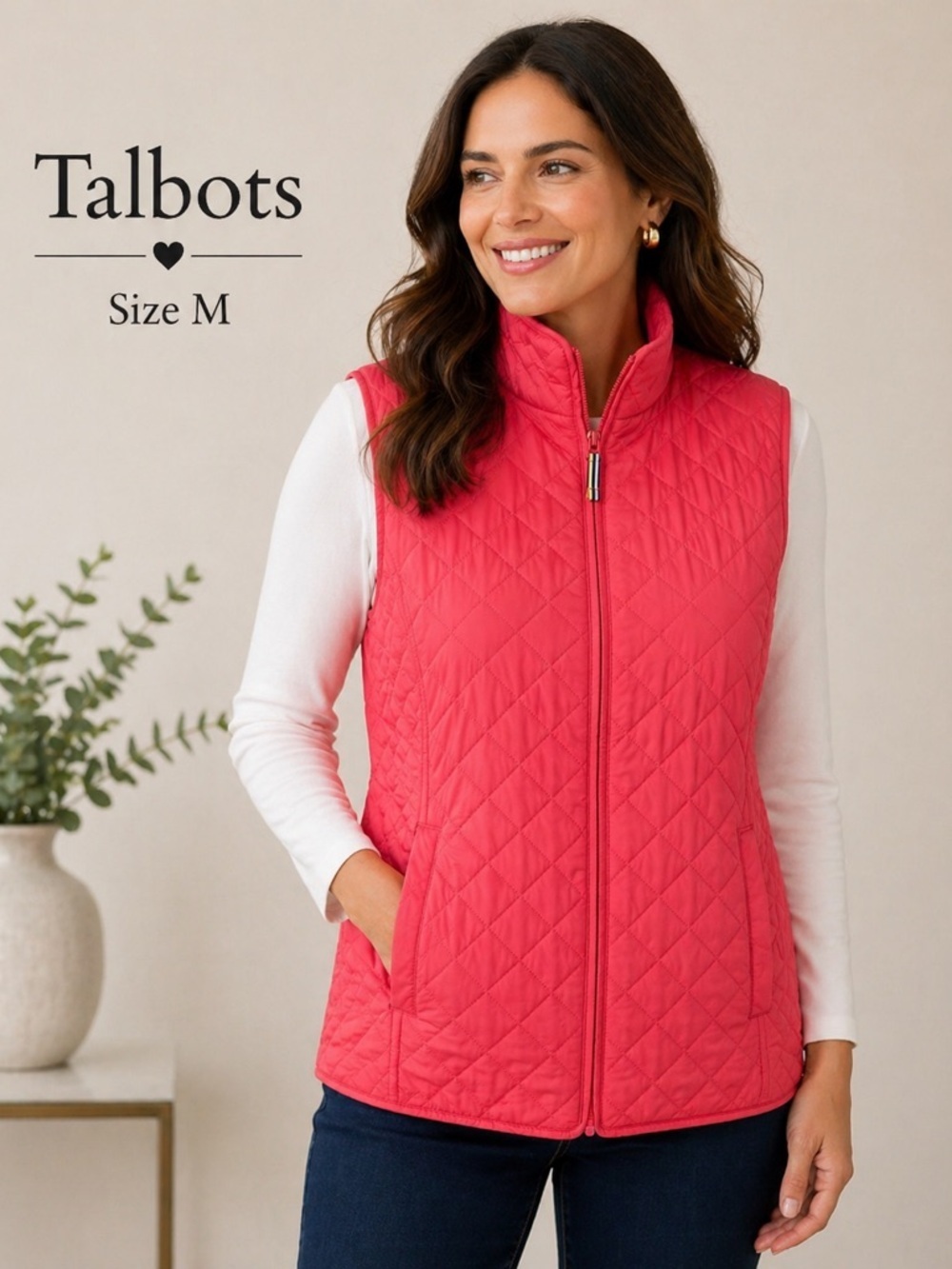 Talbots Barbiecore trendy Quilted Puffer Vest Pink Size M